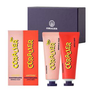 코랄리에 2종세트 불소 고불소+미백 화이트닝 구취 충치 치약 (미네랄솔트+애플민트) 퍼플