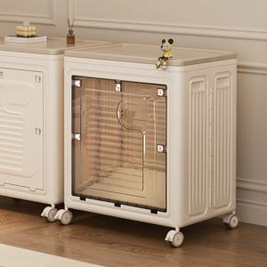 앞면 오픈 접이식 리빙박스 옷 이불 정리함 이동바퀴 멀티박스_투명창