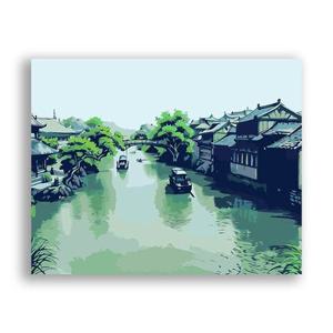 [해외]특 대형 유화그리기 세트 DIY 명화 아크릴화 쉬운그림 캔버스 색칠 풍경화 강 물
