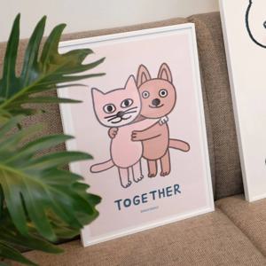 TOGETHER 고양이 강아지 반려동물 일러스트 아트포스터 (070)