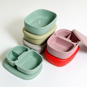 실리콘 사각 도시락통 3칸 칸막이 도시락 찬통 세트