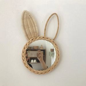 라탄 토끼 거울 원형 벽걸이 거울 아이방 인테리어 소품(직경20cm)