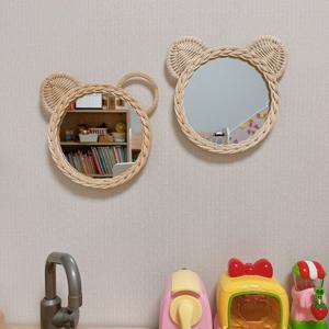라탄 감성 곰돌이 거울 아이방 아기방 소품 인테리어 거울 (직경20cm)