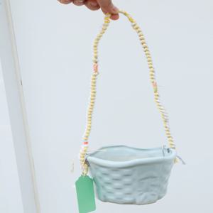 빈티지팟 행잉 white_yellow strap 벽걸이 화분 마크라메행잉