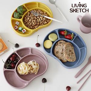 꼬미 실리콘 유아용 흡착 나눔 식판 1P 국내제작 이유식 아기그릇 3colors