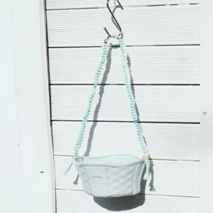 빈티지팟 행잉 white_mint strap 벽걸이 화분 마크라메행잉