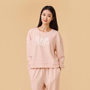 여 LOVE_소프트 스웨트 라운드넥 긴팔 파자마 티셔츠