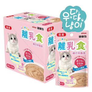 건강캔파우치 이유식 40g 12개입 참치와 닭가슴살 페이스트 고양이간식