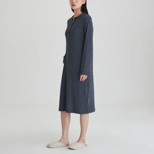 여 피치스킨 긴팔 파자마 원피스_스트라이프 (2 colors)