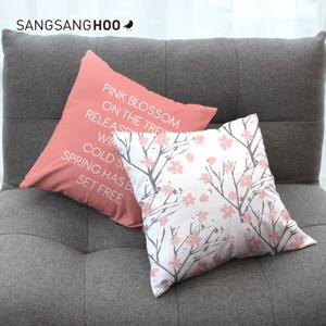 체리블로썸 양면 디자인 쿠션커버 45x45 모던 플라워 벚꽃 포인트 카페 소파 쇼파
