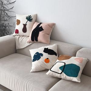 캣 소파 쿠션 커버 귀여운 고양이 기하학 자수 쿠션 커버 4종