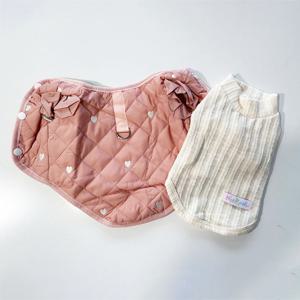 베이직 터틀넥 니트 하트 포인트 누빔조끼 강아지 의류 세트
