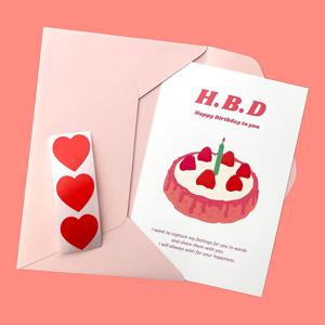 생일 축하 일러스트 엽서 봉투 스티커 세트 3종