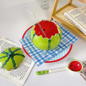 [해외] 수박 모양 도자기 화채 볼 여름 감성 과일 디저트 샐러드 그릇