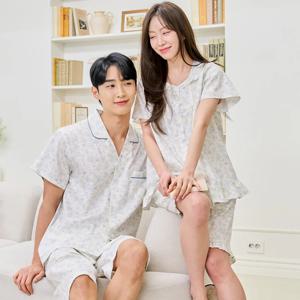 신혼부부선물 여름용 순면 커플잠옷 세트 반팔 파자마 상하세트 홈웨어