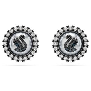 Swarovski Swan 스터드 이어링, 크리스털 펄, 스완, 그레이, 루테늄 플래팅