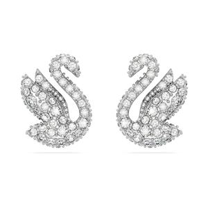 Swarovski Iconic Swan 스터드 이어링, 스완, 화이트, 로듐 플래팅