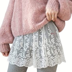 TEMU 여성용 플러스 사이즈 레이스 미니 스커트 익스텐더 - 우아한 꽃무늬 레이스 언더스커트, 추가 길이, 블랙 및 화이트 옵션, 손세탁 가능, 여성용 쉐이프웨어|우아한 레이스 디자인|복잡한 니팅