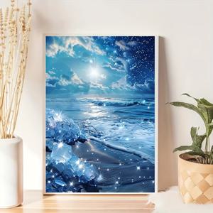TEMU 1pc 5D 페인팅 키트, 도구가 있는 풀 드릴 라운드 , 시원한 해변 및 바다 전망 캔버스 아트, 30x40cm/11.8x15.8in, 공예 벽화, 거실 침실 장식용, 초보자 친화적인 아트, 프레임리스 라인스톤 페인팅, 가정용 벽 장식