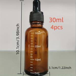 TEMU 4개의 갈색 유리 드롭 퍼 병 세트: 에센셜 오일 용기, 충전 가능, DIY 화장품 샘플, 여행 액세서리, 유리 재질, 타원형 모양, 향수 없는 -Uv 보호