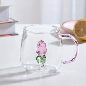 TEMU 350ml 우아한 3D 식물 및 동물 디자인 유리 컵 - 녹색 손잡이가 있는 고급 보로실리케이트 커피 머그잔, 재사용 가능하고 식기세척기 사용 가능, 아이스커피, 차 또는 물에 완벽함, 손세탁 전용