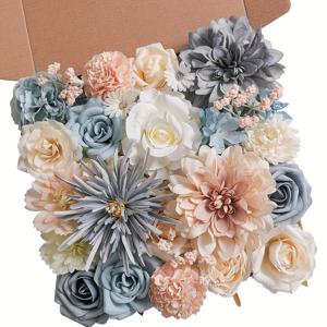 TEMU 여름, 겨울, 크리스마스, 발렌타인데이, 봄 축제 동안 테이블 센터피스에 적합한 홈 파티 장식용 줄기가 있는 폼으로 만든 인공 파란색 꽃으로 결혼식 꽃다발을 장식할 수 있습니다.