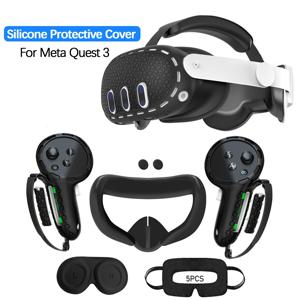 TEMU 1 세트 메타 퀘스트 3 VR 실리콘 보호 케이스 - 컨트롤러 배터리 보호대, 눈 끈, 얼굴 가드가 포함된 부드러운 셸 헤드셋 커버 - 퀘스트 3 VR 시스템용 내구성 있는 액세서리 세트