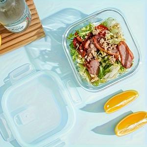 TEMU 1개 두꺼운 유리 점심 상자, 320ml, 전자레인지 안전, 직사각형, 핑크 뚜껑 포함, 학생, 사무직원, 가정용, 신선도 보존, 열 보존|전자레인지