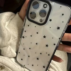 TEMU 블랙 스타 디자인과 투명한 블랙 엣지를 갖춘 폰 케이스, 충격 방지 및 미끄럼 방지, Iphone 16 Pro Max/15/14 Plus/13/12/11과 호환 가능합니다.|폰케이스|아이폰케이스