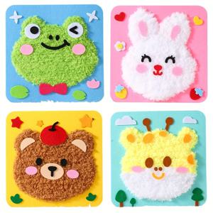 TEMU 초보자를 위한 4pcs DIY 동물 자수 공예 키트 - 손수건으로 만든 비즈 아트, 교육용 폴리에스터 , 모든 계절을 위한 플라스틱 , 14세 이상에게 적합, 노란색