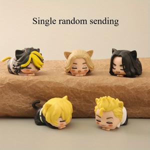 TEMU 고양이 귀와 꼬리가 있는 만화 캐릭터, 편안한 누워있는 포즈의 귀여운 검정-노란색 헤어스타일 (랜덤), 1개