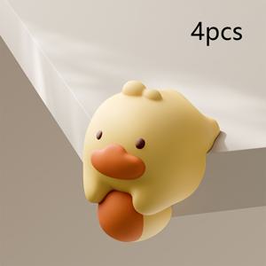 TEMU 4팩 귀여운 만화 실리콘 코너 프로텍터 - 가구, 테이블 및 창문용 부드러운 안전 보호 스티커, 직각 랩 에지 보호, 합성 고무 재질, 노란색, 흰색, 파랑