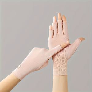 TEMU 여성용 자외선 차단 반손가락 장갑 1쌍 - 통기성이 좋고 터치스크린 사용에 적합한 미끄럼 방지 그립, 야외 사이클링 운전용 블랙 폴리에스터, 사계절 자외선 보호 및 손톱 친화적 디자인, 사이클링 액세서리|네일