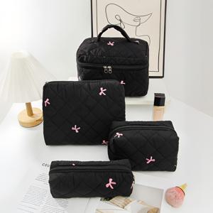 TEMU 아름다운 리본 패턴 디자인의 3/4pcs 세트 메이크업 가방, 작은 가구 물품을 보관하기에 적합한 간단한 메이크업 가방, 휴대용 여행용 메이크업 가방