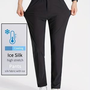 TEMU 남성용 고신축 아이스 실키 원단 퀵드라이 골프 팬츠 - 주름 방지, 통기성 여름 캐주얼 바지 버튼 디테일, 비즈니스 및 아웃도어 & 스포츠용, 스타일리시한 스포츠 액티브웨어, 주름방지 소재|스포츠|남자바지|여름바지