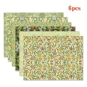TEMU 6pcs 빈티지 꽃 선물 포장지 - 20-27in, 우아한 녹색 & 금색 꽃 패턴, 나비 & 과일, 결혼식, 생일, 가족 모임, 크리스마스 & 졸업 선물 바구니, 선물 포장 필수품 | 우아한 선물 포장 | 내구성 있는 선물지, 선물 포장지