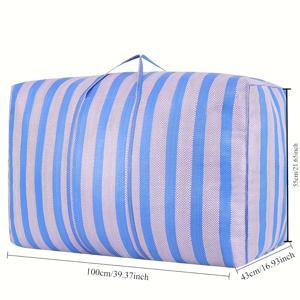 TEMU 100L/230L 대형 접이식 나일론 보관 가방 - 강화된 손잡이 및 안전한 지퍼가 있는 다목적 오거나이저, 여행용 내구성 있는 파란색과 흰색 줄무늬 디자인, 집안 옷장 정리 및 이동용 보관 솔루션 | 스타일리시한 내구성 나일론 백