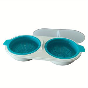 TEMU 2컵 전자레인지 계란 포처 - 간편한 아침 준비, 내열성 & BPA 프리, 배수 바구니 포함 - 찐 계란, 케이크 몰드 등에 완벽 - 녹색, 파란색, 빨간색으로 구매 가능