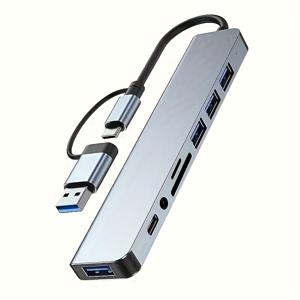 TEMU 멀티펑션 USB 확장 도크, USB PC 허브, USB C 허브, TF/SD 카드 리더, 3.5mm 오디오 출력, MacBook Pro/iPad Pro/HP 알루미늄 4포트 USB 데이터 전송에 적합