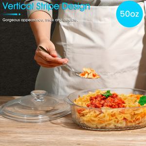 TEMU 1pc 투명한 오발 유리 베이킹 디쉬, 뚜껑과 손잡이가 있는 열 저항형, 수직 줄무늬 디자인 - 생선, 샐러드, 파스타 요리에 이상적 - 차가운 및 뜨거운 사용, 식기 세척기 안전, 1800ml/60.8oz, 베이킹 디쉬|장식 베이킹 디쉬|유리 베이킹 디쉬, 베이킹 디쉬