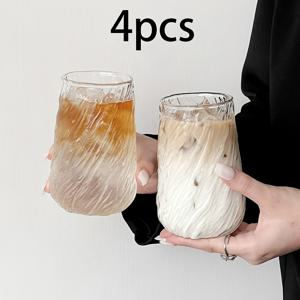 TEMU 4개 나무 무늬 유리 컵, 투명 커피 컵, 회오리 모양 대용량 유리 컵, 가정, 사무실, 바베큐, 레스토랑, 바에 적합, 데이, 결혼식, 생일, 파티 용품, 선물, 친구, 가족, 선생님 등을 위한