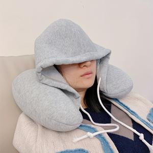 TEMU 에르고노믹 U자형 여행용 베개 - 조절 가능한 후드, 기계 세탁 가능 100% 폴리에스터 목베개 (비행기, 차량 및 사무실 낮잠용) - 블랙, 여행용 목베개, 편안한 소재의 후드 목베개