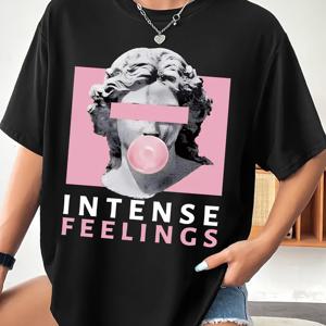 TEMU 사이즈 그래픽 프린트 티셔츠, 캐주얼 반팔 크루넥 탑 여름 & 봄, 여성 플러스 사이즈 의류