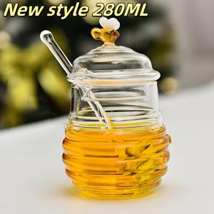 TEMU 식당/카페용 꿀과 시럽을 보관하기 위한 내열성 벌집 모양 유리 꿀병(파손주의) - 디퍼와 뚜껑이 포함되어 있습니다.