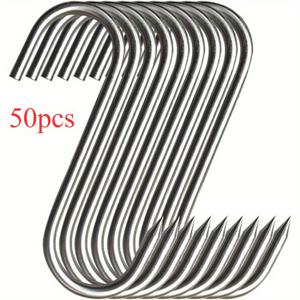 TEMU 15/50pcs 스테인레스 스틸 S형 후크 - 도매인 및 바베큐용 연마된 금속 걸이 후크, 소시지, 치킨, 소고기, 건조 및 그릴에 이상적입니다.