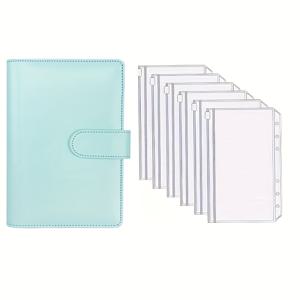 TEMU 분리 가능한 커버가 있는 A6 PU 마카롱 루스리프 노트북 바인더 세트, 6개의 지퍼백이 있는 창의적인 문구류|포카바인더