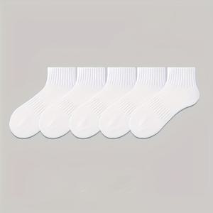 TEMU 여성용 미드캐프 양말 5/10켤레, 블랙 & 화이트 단색 스포츠 캐주얼 사계절 커플 양말 가을 겨울용