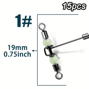 TEMU 9KM DWLIFE 15pcs 3-way 스윌, 바다 낚시 장비, 스테인레스 스틸 T형 낚시 바렐 롤링 스윌, 글로우 비즈와 함께
