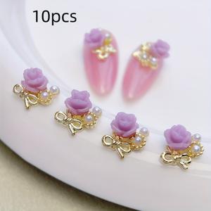 TEMU 봄 여름 보라색 꽃 네일 장식 네일 아트 장식 10개 3D 합금 DIY 네일 보석 소녀용 폰 케이스 신발 옷 가방 공예 네일 용품