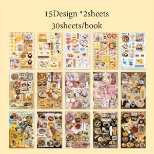 TEMU 30장 레트로 디저트 테마 스티커 책 - Scrapbooking, 일기 및 DIY 공예용으로 , 컵케이크 및 달콤한 디저트 디자인 - 내구성이 뛰어난 폴리에틸렌 테레프탈레이트, 자체 접착, 반짝이는 마무리, 일기 스티커|디저트 스티커|가리키한 마무리